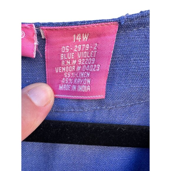 Woman Within Vintage Linen Short Sleeve V-Neck Blue Knee Length Pocket Dress 14W - Picture 9 of 9